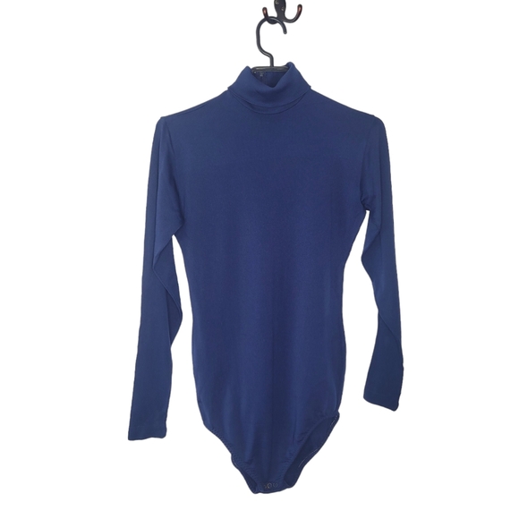 Vintage Tops - Vintage Danskin navy blue turtleneck bodysuit in size Large